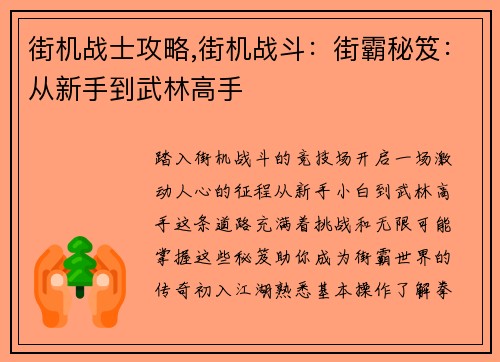 街机战士攻略,街机战斗：街霸秘笈：从新手到武林高手